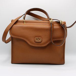 Valentino Garavani V Logo Tan Leather Crossbody Bag Vintage
